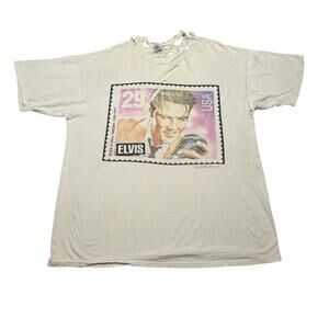 Vintage 90s Elvis Presley Postal Stamp Shirt Mens XXL Fun Tees Distressed Grunge